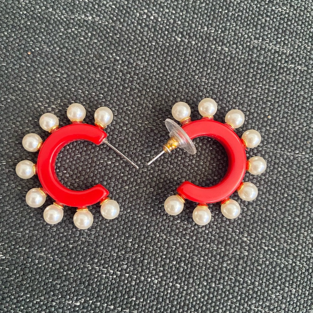 Lele Sadoughi red with pearls earrings.